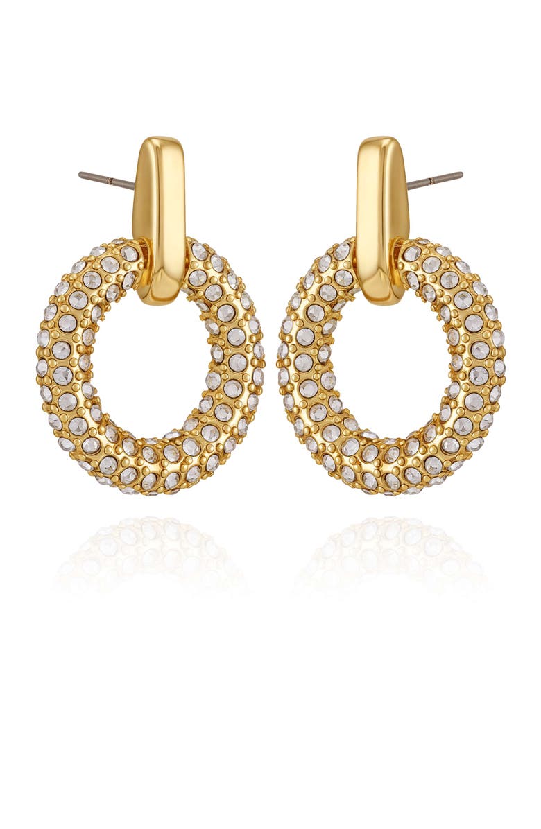 Vince Camuto Pavé Crystal Hoop Drop Earrings, Alternate, color, 14K Gold Plated
