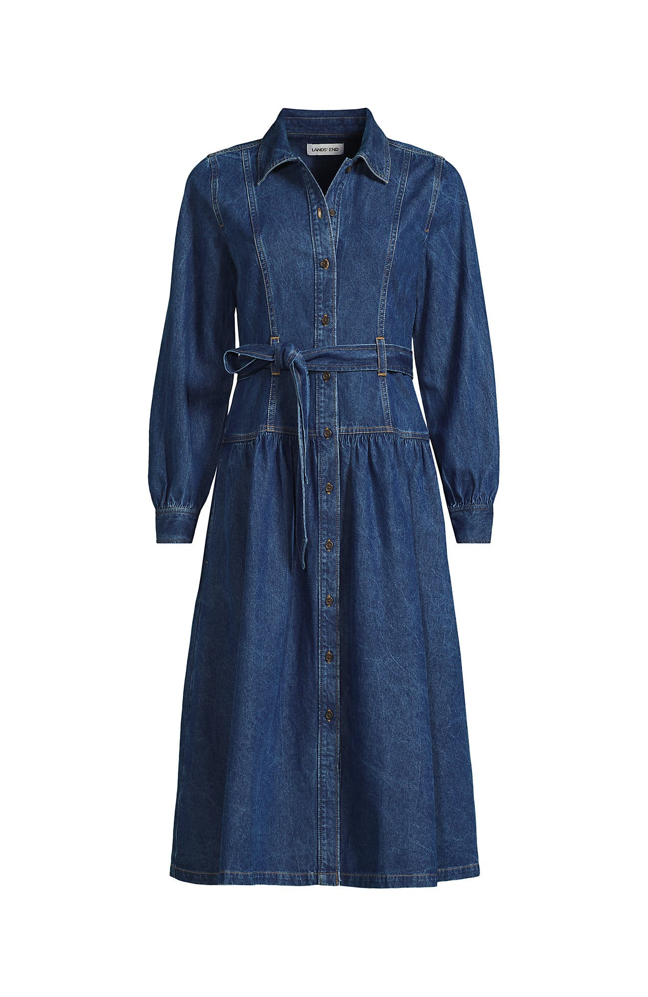 lands end denim shirt dress Lands' End Women's Soft Denim Midi Shirt Dress - Blue