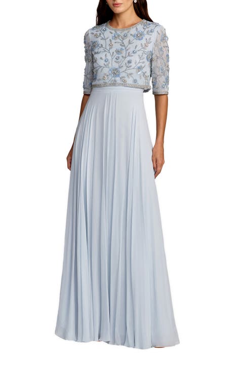 High Neck Embellished Top With Chiffon Skirt Gown