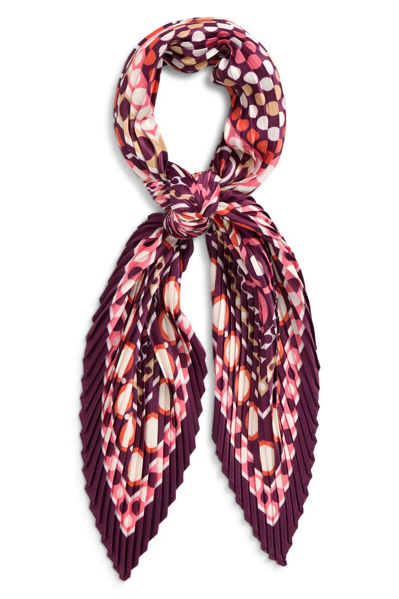Pleated Dots on Dots Diamond Silk Scarf, Main, color, WINETASTING