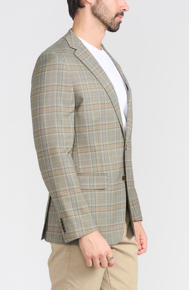 CRICKETEER Olive Plaid Wool Blend Blazer, Alternate, color, Olive