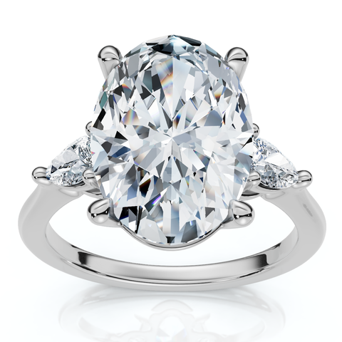 Certified 4 1/3Ct Oval/Pear Diamond Engagement Ring 14k Gold or Pt Lab Grown