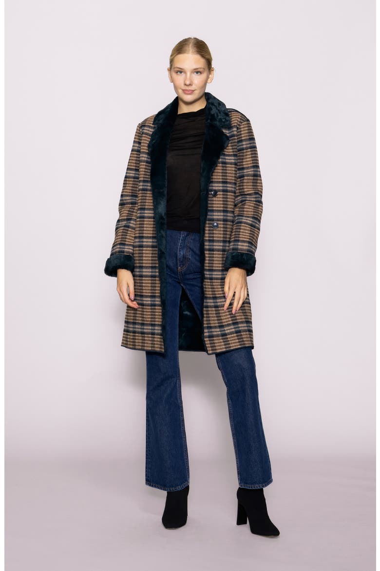 Plaid Faux Fur Topper Coat, Alternate, color, BROWN PLAID