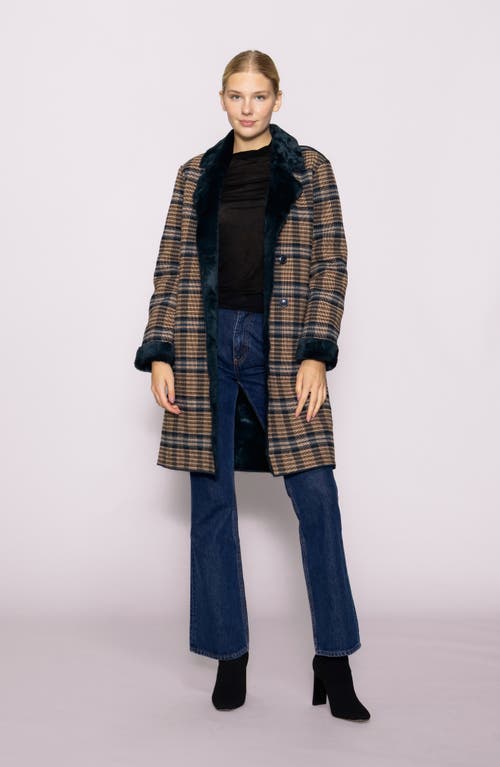 Melloday Plaid Faux Fur Topper Coat In Brown