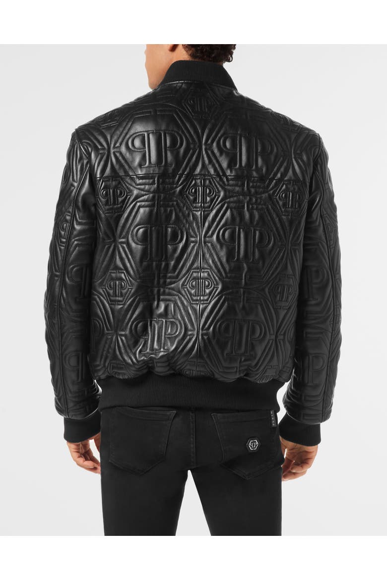 Embossed Leather Bomber Monogram Men, Alternate, color, black