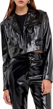 Grey Lab Shiny Faux Leather Crop Jacket