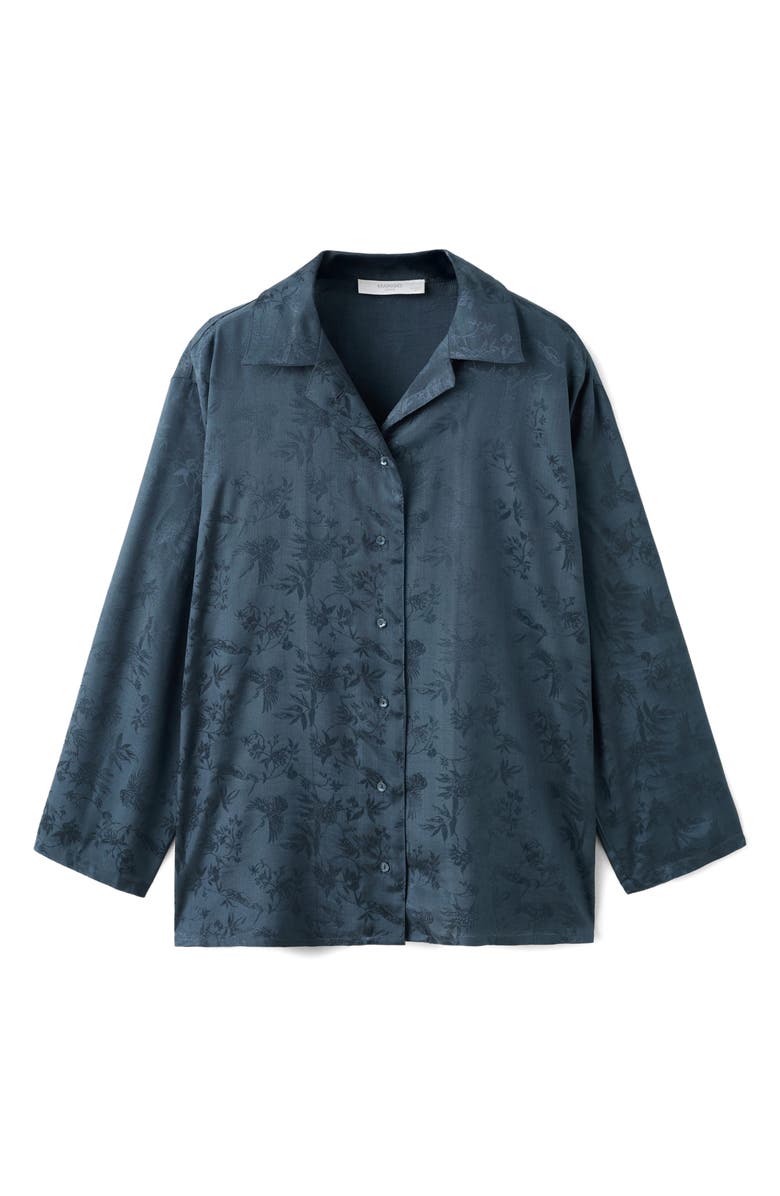 MANGO Jacquard Satin Button-Up Shirt, Main, color, Night Blue
