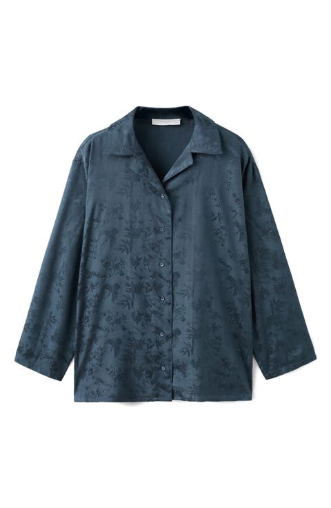 Jacquard Satin Button-Up Shirt