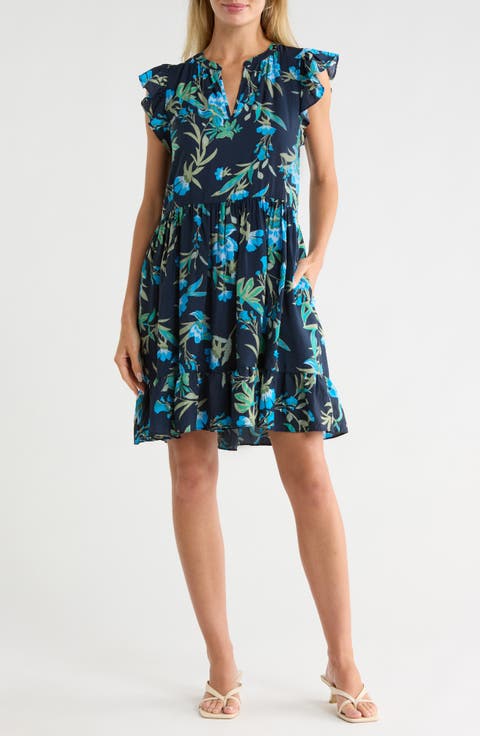 Print Ruffle Shoulder Minidress
