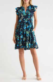 Caslon® Print Ruffle Shoulder Minidress