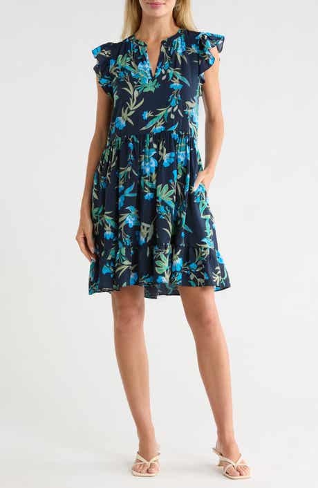 Caslon® Print Ruffle Shoulder Minidress
