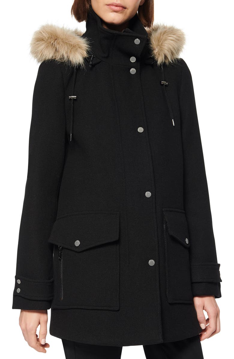 Marc New York Faux Fur Trim Hooded Duffle Coat, Main, color,