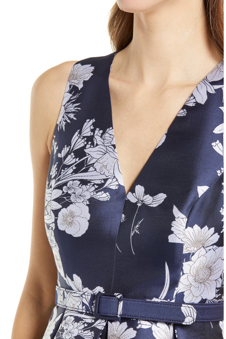Floral Satin Fit & Flare Dress, Alternate, color, NAVY