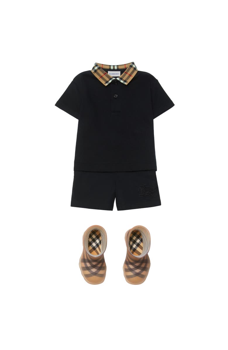 Burberry Check Collar Cotton Polo Shirt, Alternate, color, Black