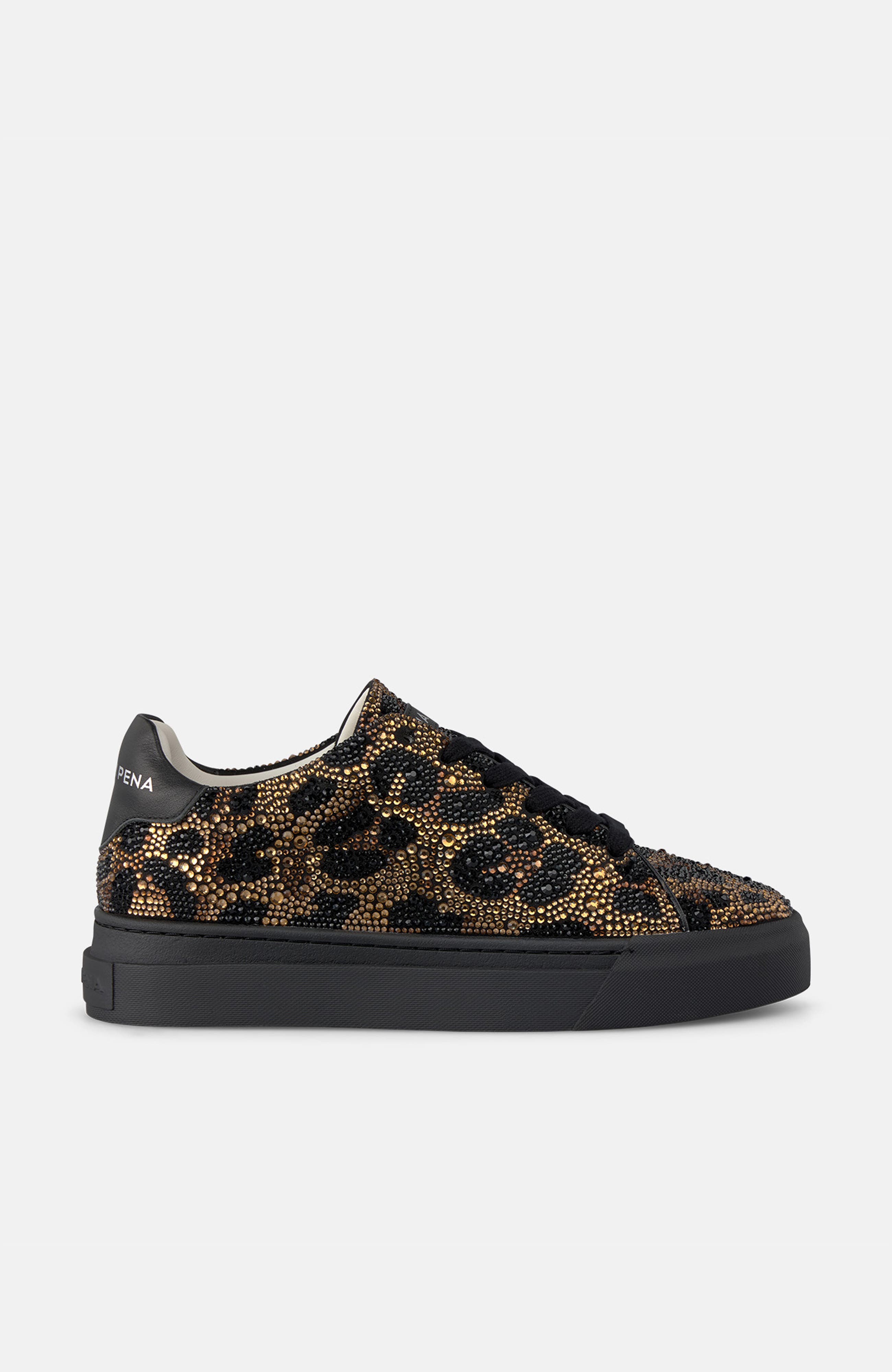 Leopard Rhinestone Trainer, Alternate, color, Black