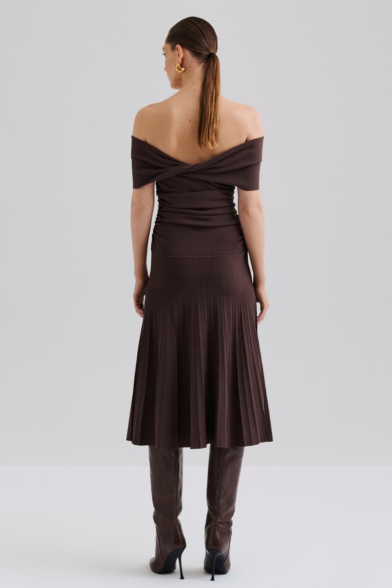Althena Off Shoulder Knitted Dress, Alternate, color, Chocolate