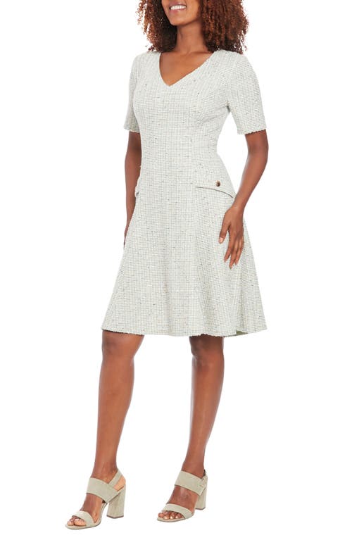 London Times Bouclé Fit & Flare Dress In Green Multi