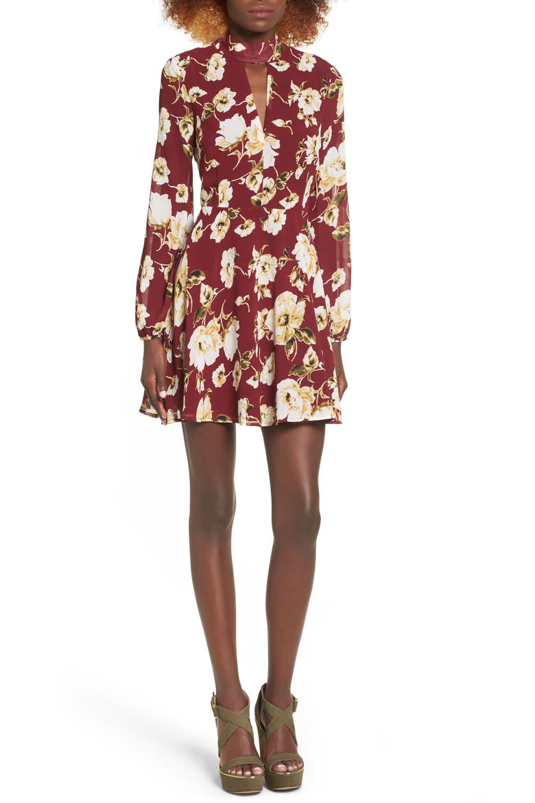 Meadow Skater Dress, Main, color, WINE FLORAL