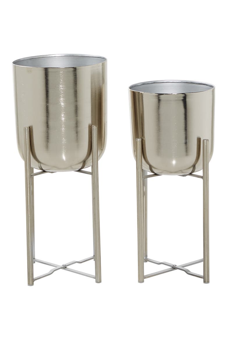 Silvertone Metal Glam Planter with Removable Stand - Set of 2, Main, color, SILVER