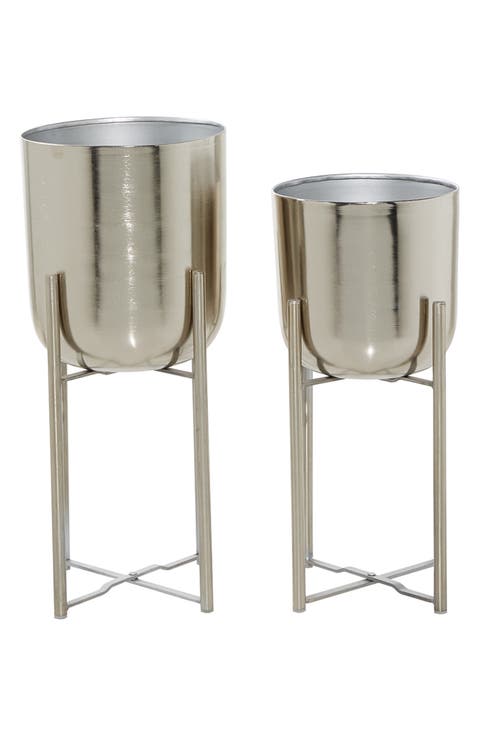 Silvertone Metal Glam Planter with Removable Stand - Set of 2