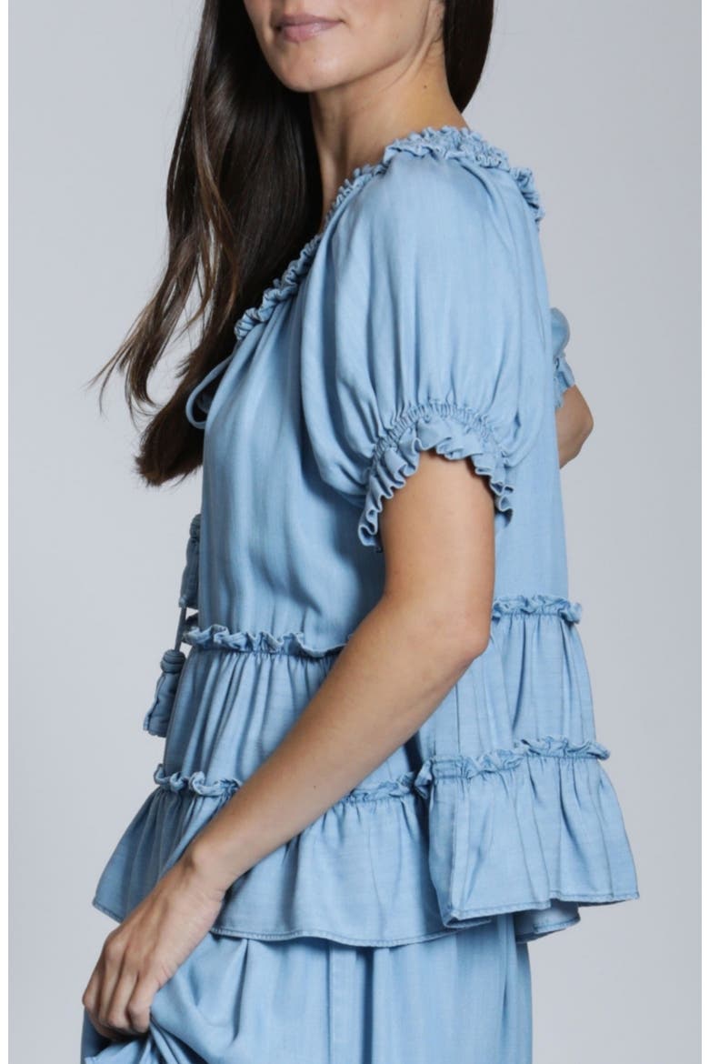 Ruffle Chambray Peasant Top, Alternate, color, LIGHT INDIGO