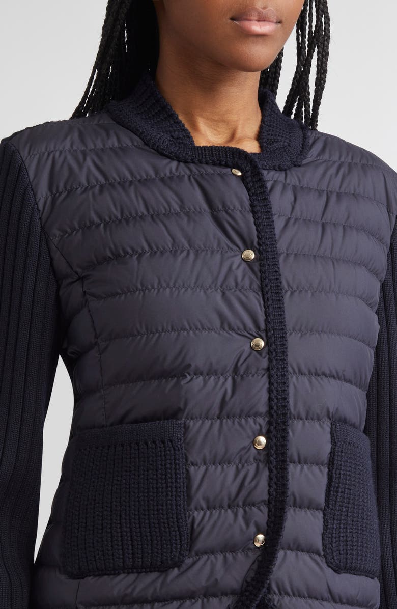 Moncler Quilted Down & Virgin Wool Knit Cardigan, Alternate, color, Navy Blue