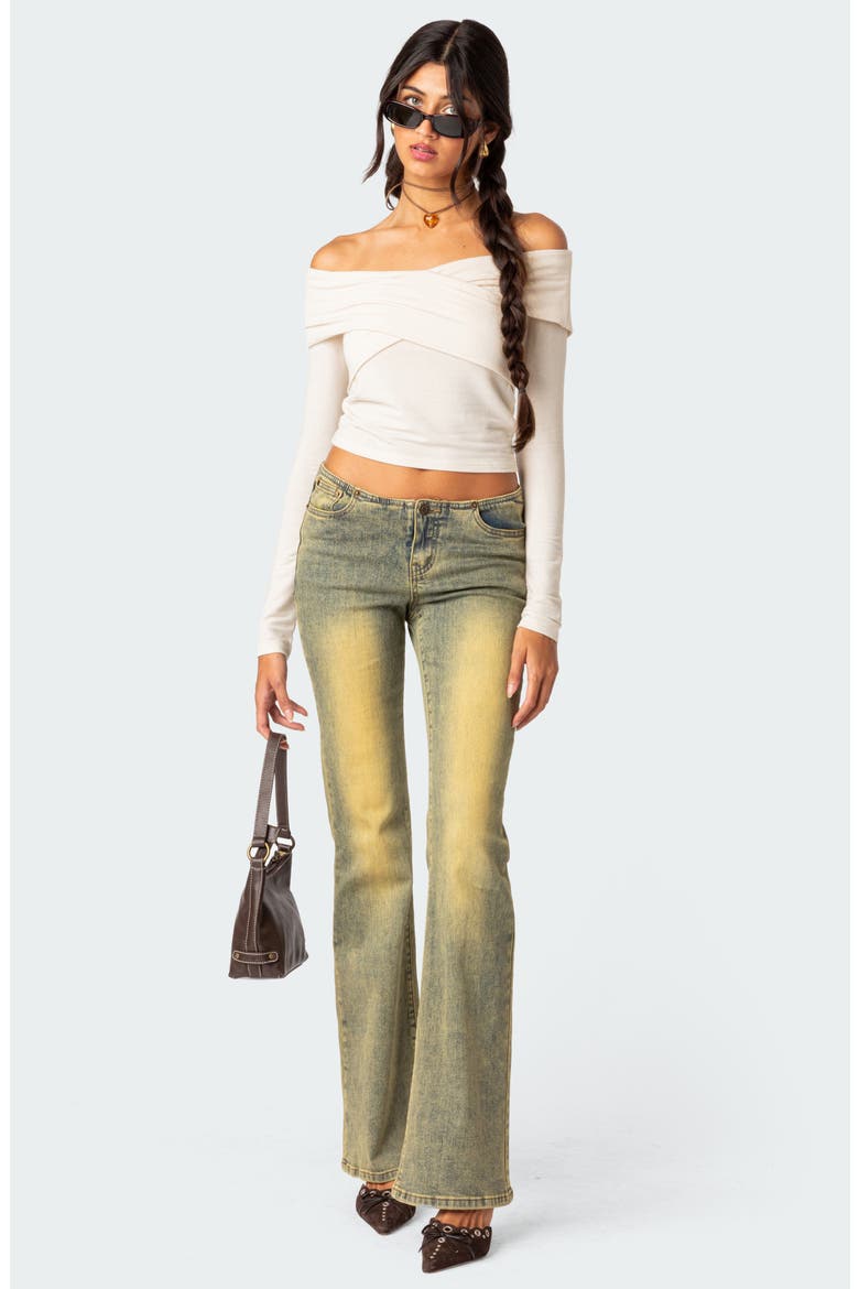 Crossover Off the Shoulder Long Sleeve Top, Alternate, color, CREAM