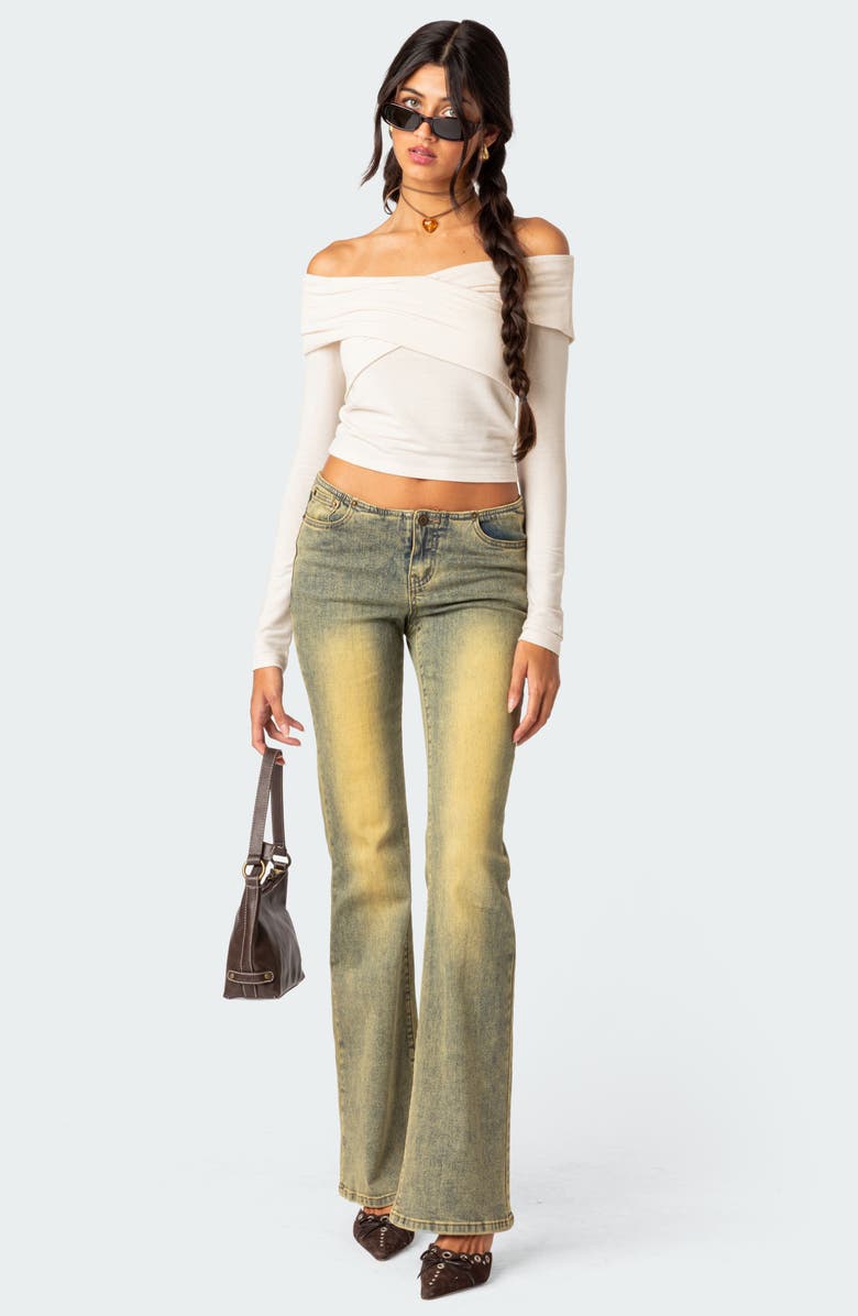 EDIKTED Crossover Off the Shoulder Long Sleeve Top, Alternate, color, Cream