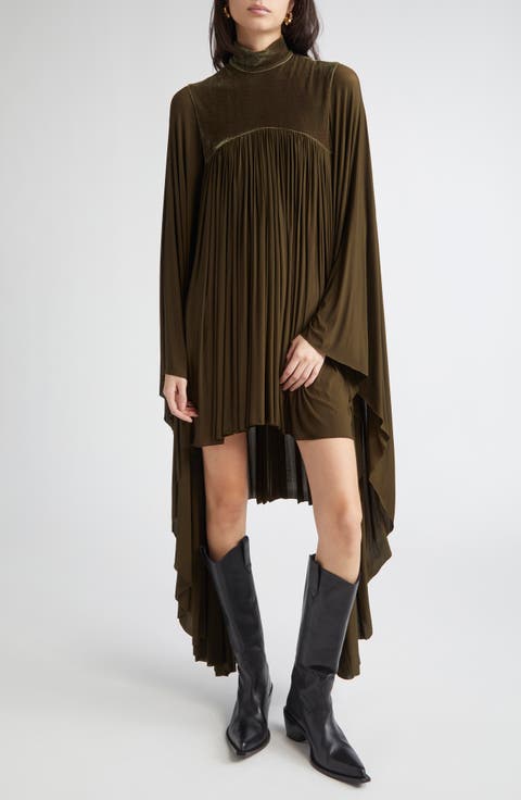 Memento Pleated Batwing Sleeve Minidress