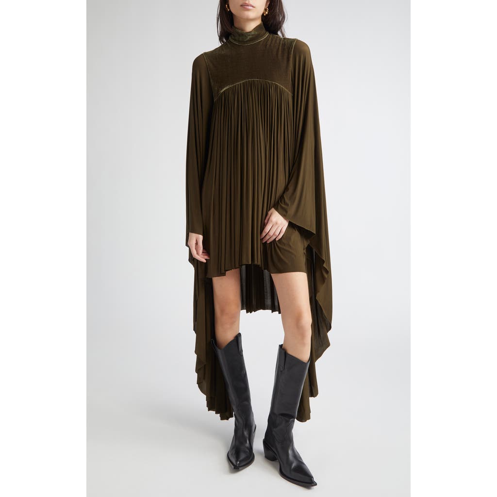 Zimmermann Memento Pleated Batwing Sleeve Minidress In Brown