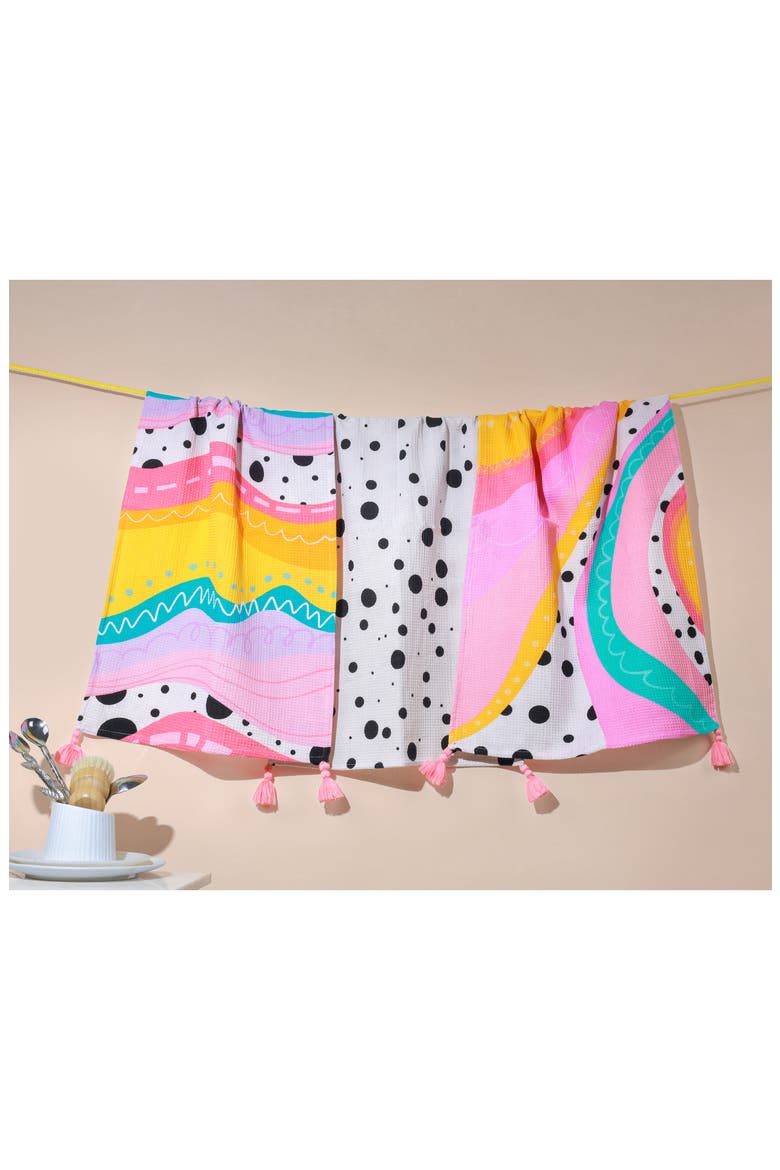 Abstract Pop Art Set of 3 Kitchen Towels, Alternate, color, MULTI-COLOR/ YELLOW/