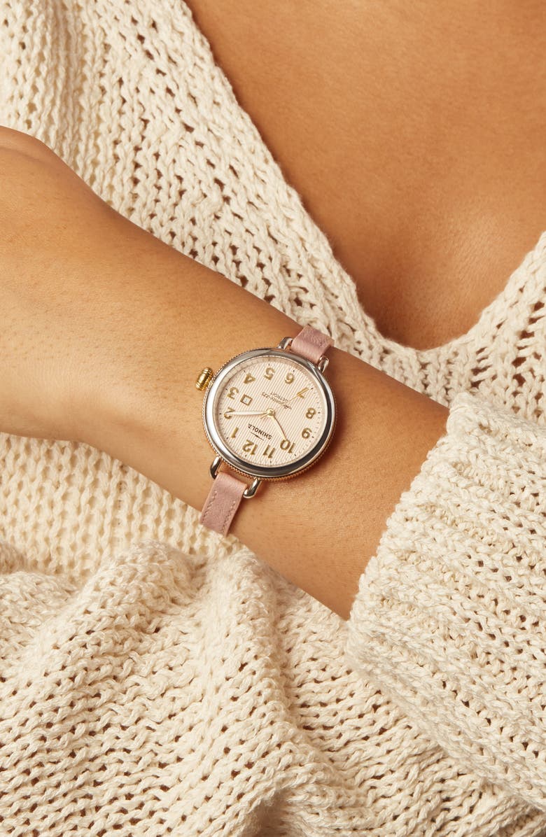 Shinola The Birdy Leather Strap Watch, 34mm, Alternate, color, Light Pink