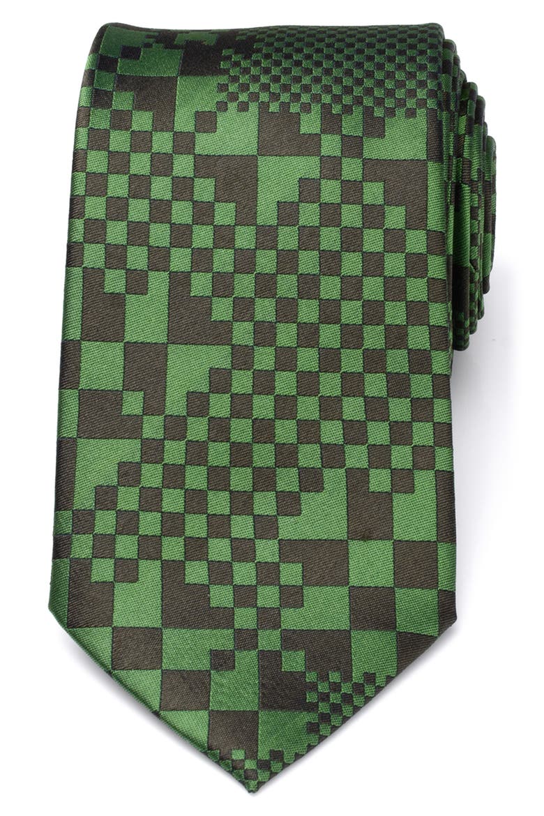 Minecraft Hidden Creeper Silk Tie, Alternate, color, GREEN
