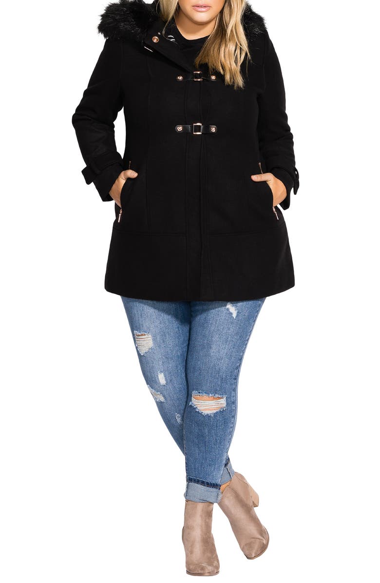City Chic Wonderwall Coat with Faux Fur Collar, Alternate, color,