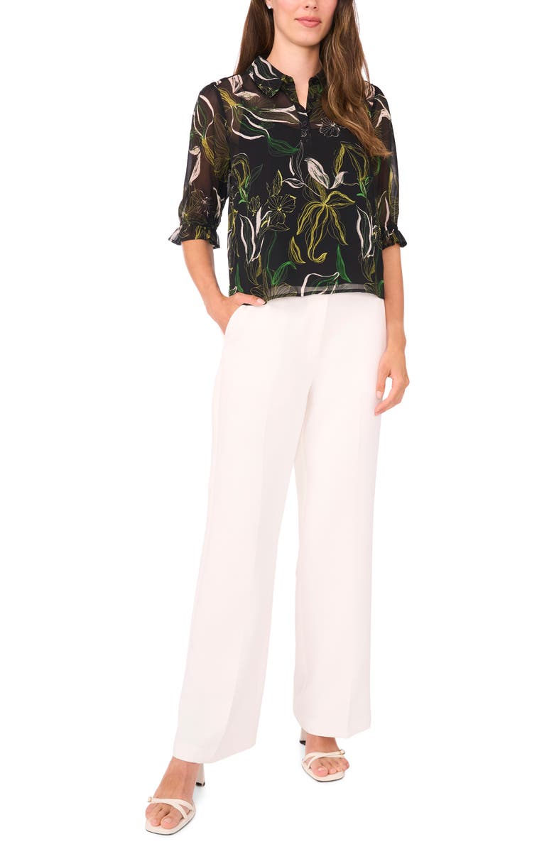 Halogen<sup>®</sup> Ruffle Sleeve Shirt, Alternate, color, Rich Black Floral