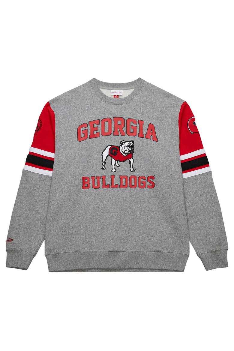Men's Mitchell & Ness Grey Heather Georgia Bulldogs Throwback Allover 4.0 Pullover Sweatshirt, Alternate, color, Heather Gray