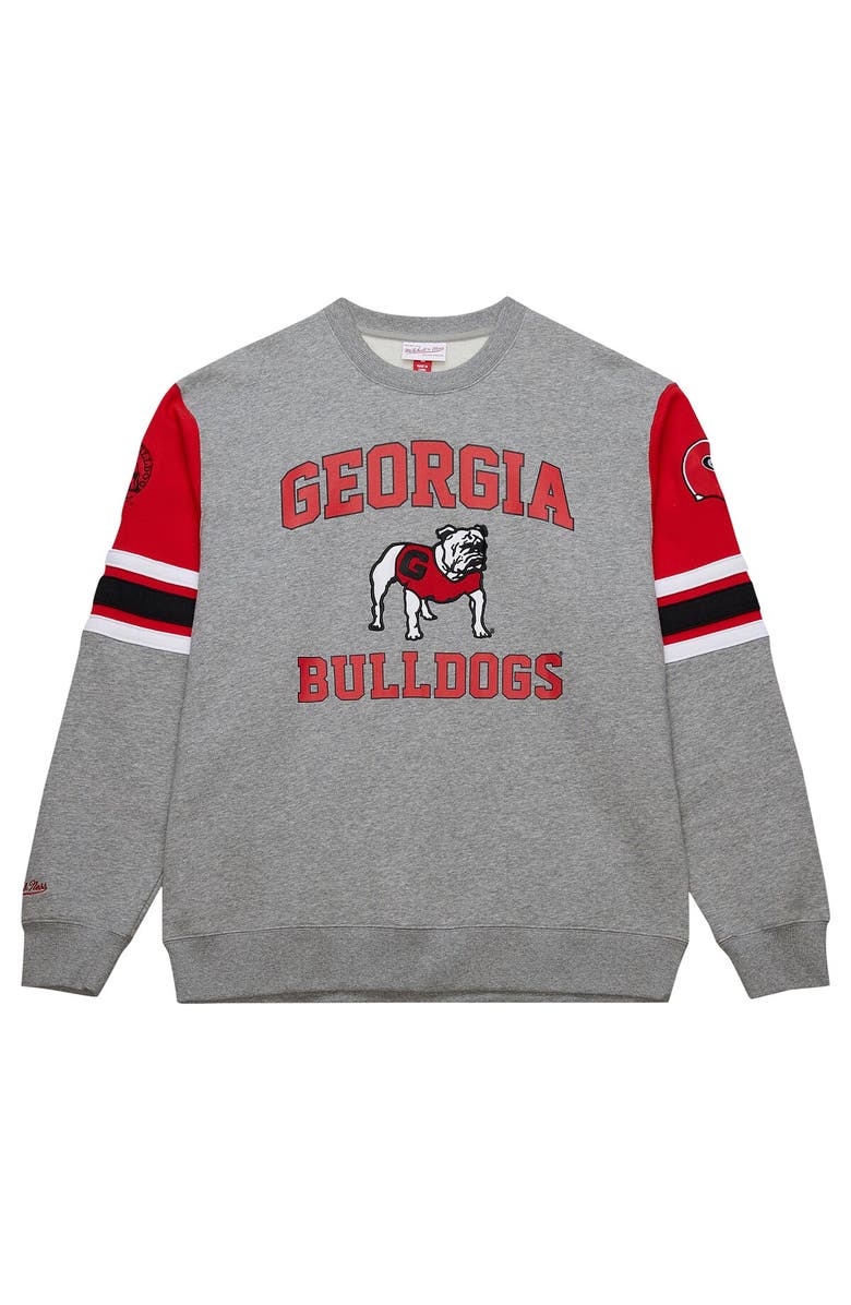 Mitchell & Ness Men's Mitchell & Ness Grey Heather Georgia Bulldogs Throwback Allover 4.0 Pullover Sweatshirt, Alternate, color, Heather Gray