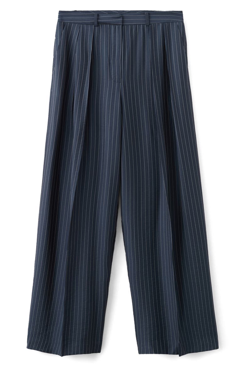 Pinstripe Wide Leg Pants, Alternate, color, NAVY