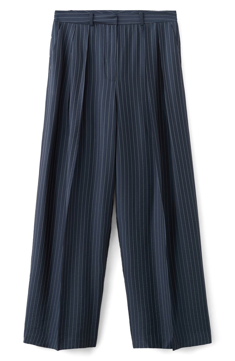 MANGO Pinstripe Wide Leg Pants, Alternate, color, Navy