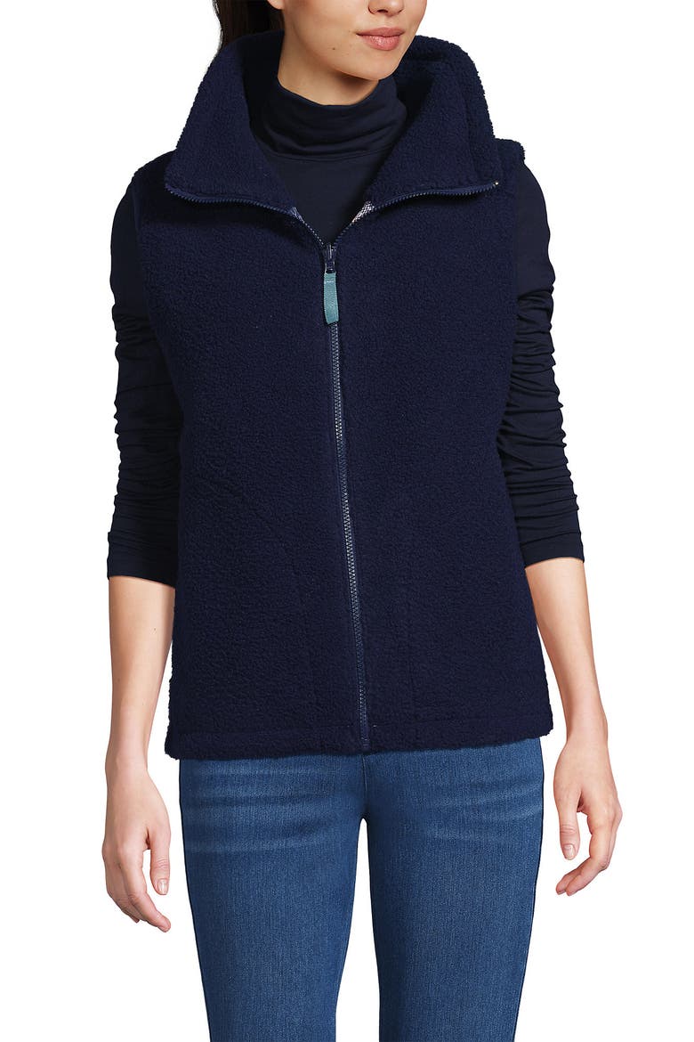 High Pile Fleece Reversible Mixed Media Vest, Alternate, color, Navy/Navy Check