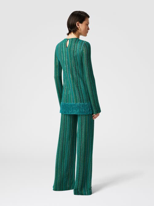 MISSONI MISSONI ZIG ZAG SWEATER WITH SEQUINS AND ASYMMETRICAL HEM WITH FRINGES