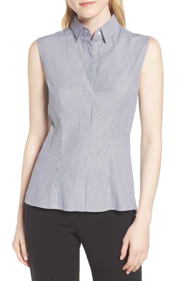 Bashiva Stripe Stretch Poplin Shirt, Main, color, NAVY FANTASY