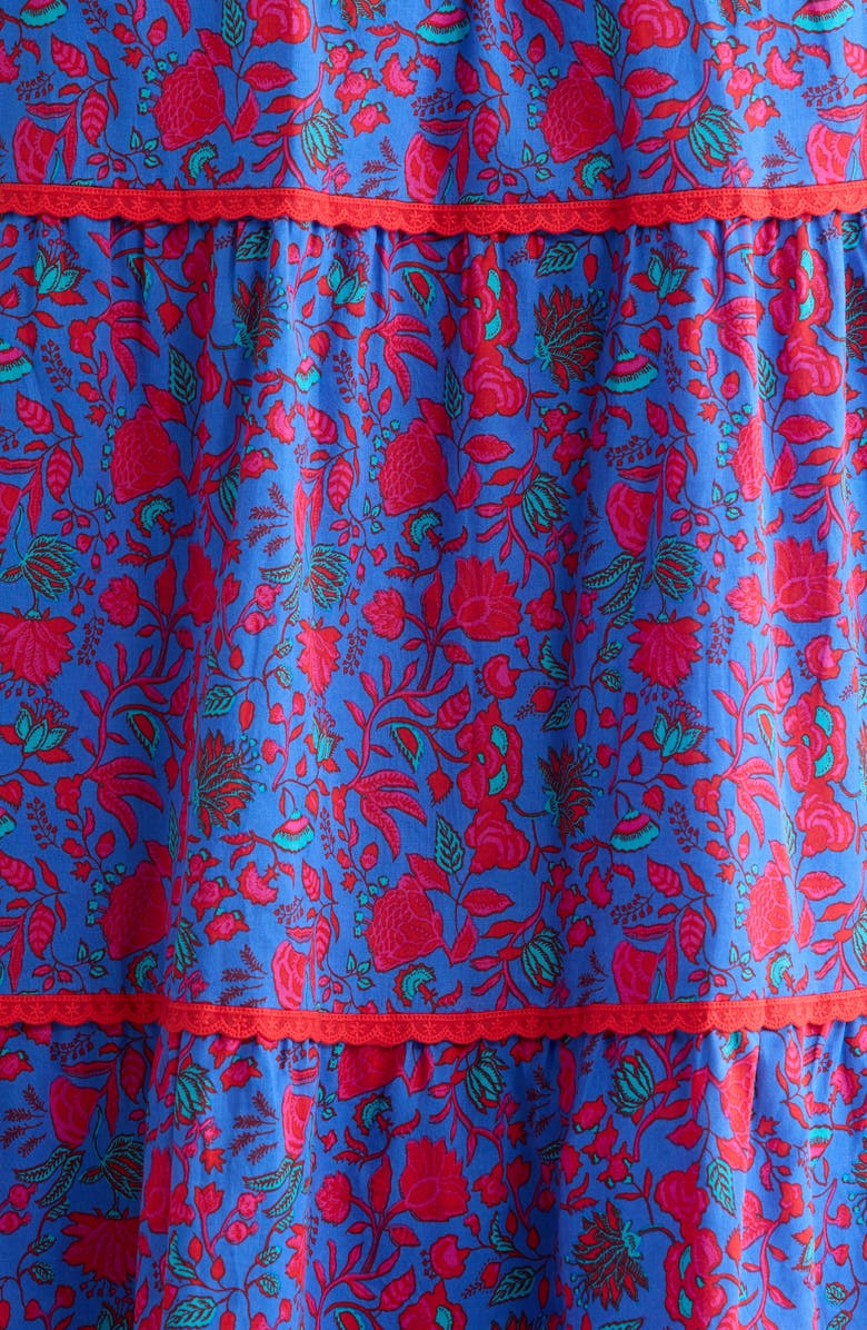 SUGARLIPS Tanya Floral Print Smocked Maxi Dress, Alternate, color, Blue-Fuchsia