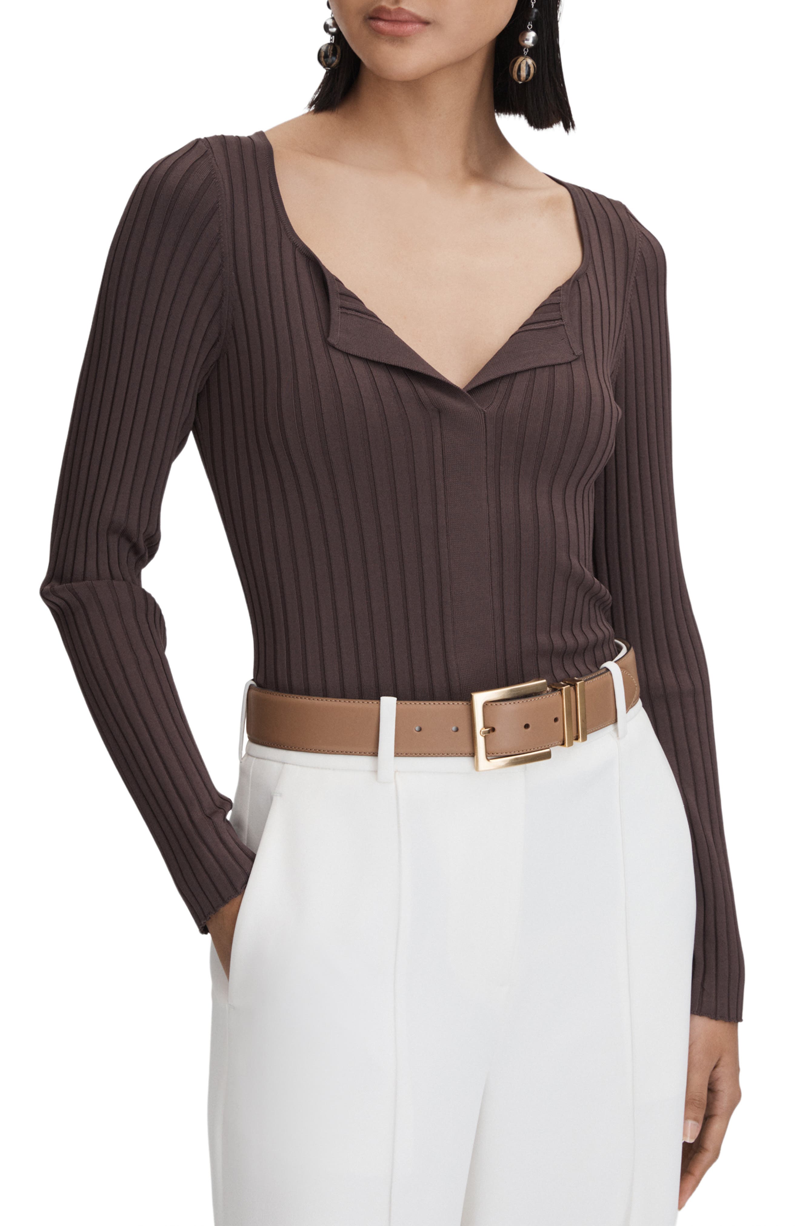 Monica Rib Split Neck Top