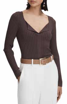 Reiss Monica Rib Split Neck Top