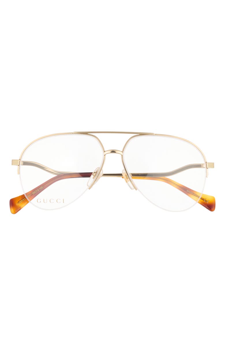Gucci 55mm Aviator Optical Frames, Main, color, Gold/ Gold Transparent