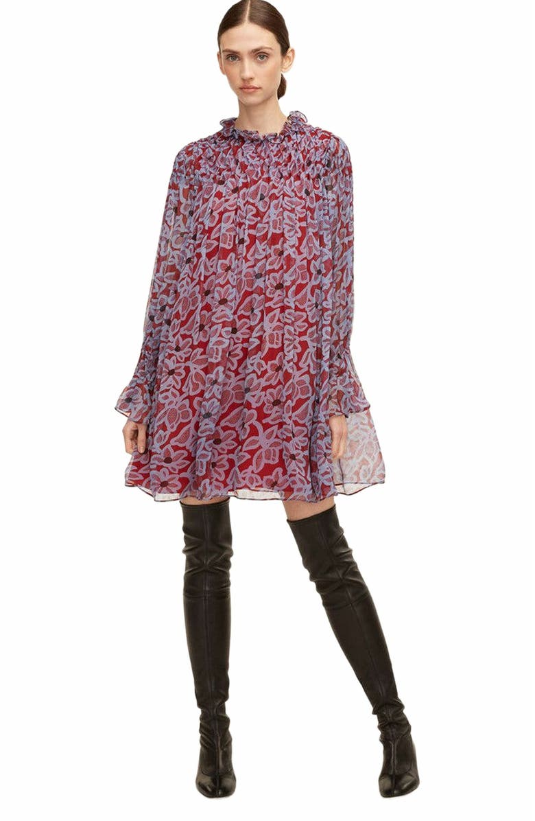 Rebecca Taylor Vera Fleur Chiffon Smocked Dress, Alternate, color, Vera Fleur Cherry Combo