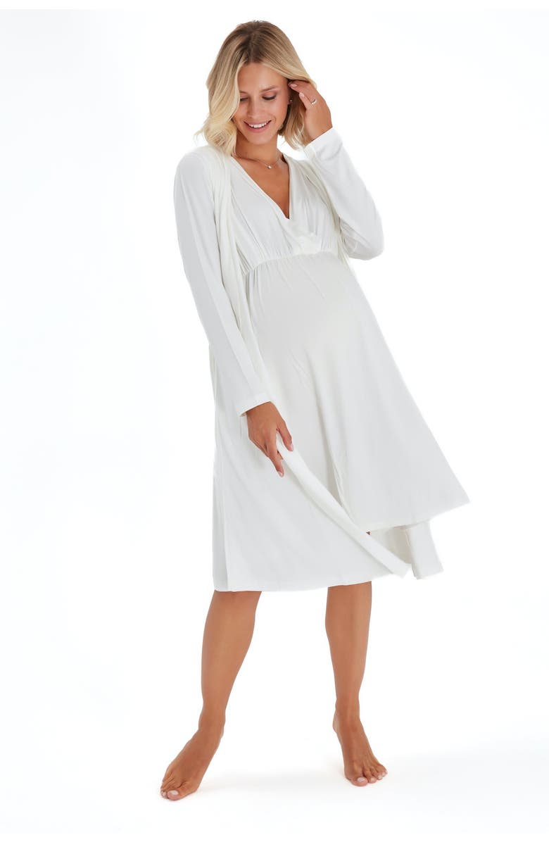 Accouchée Sleep Well Maternity/Nursing Nightgown & Robe Set, Alternate, color, Ecru