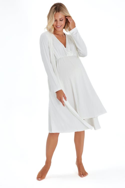 Accouchée Sleep Well Maternity/nursing Nightgown & Robe Set In White