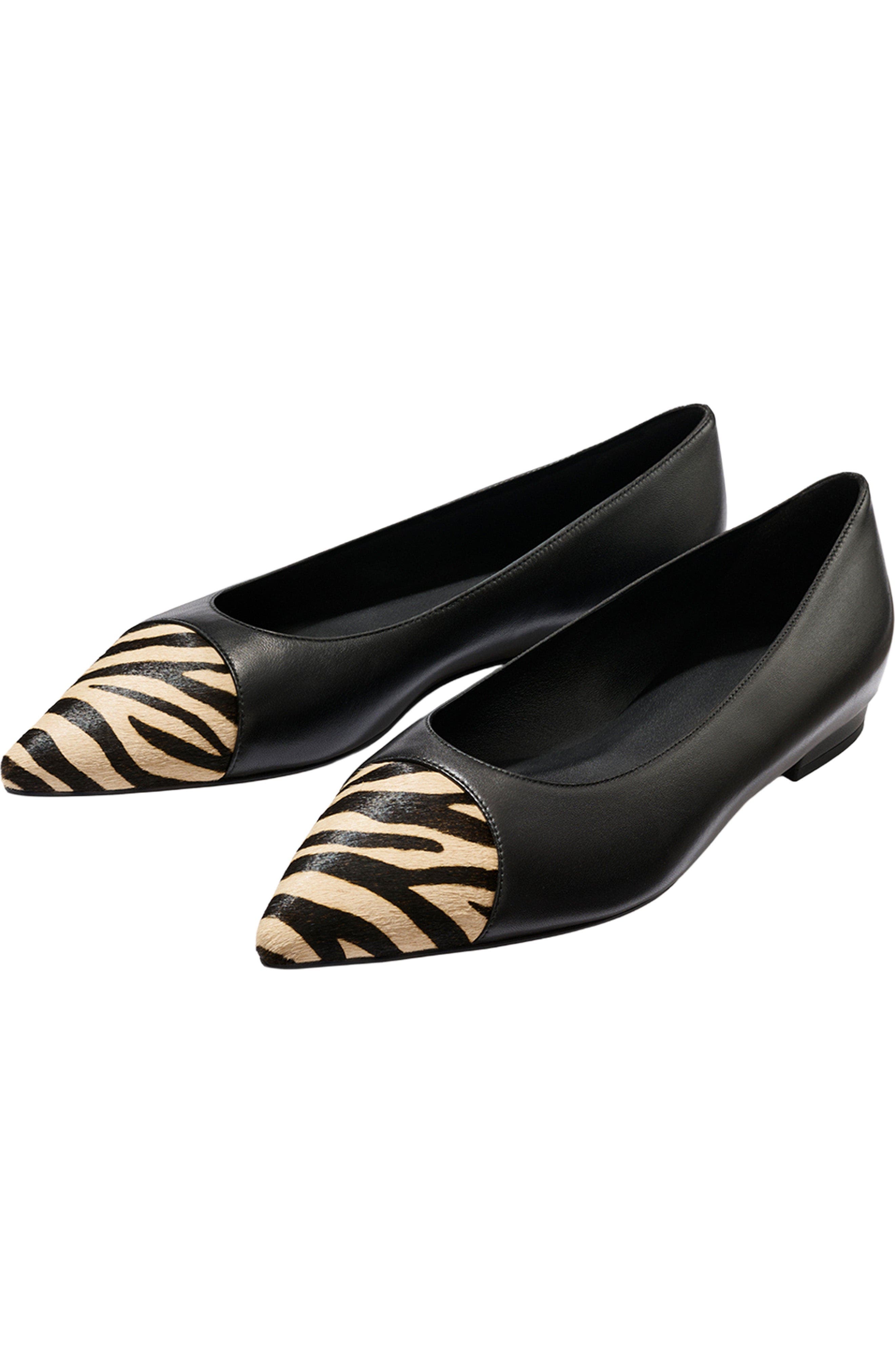 The Alba Flats, Alternate, color, Black Nappa and Zebra Haircalf
